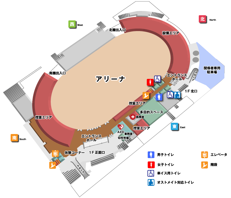 神戸ワールド記念ホールの1Fのフロアマップ